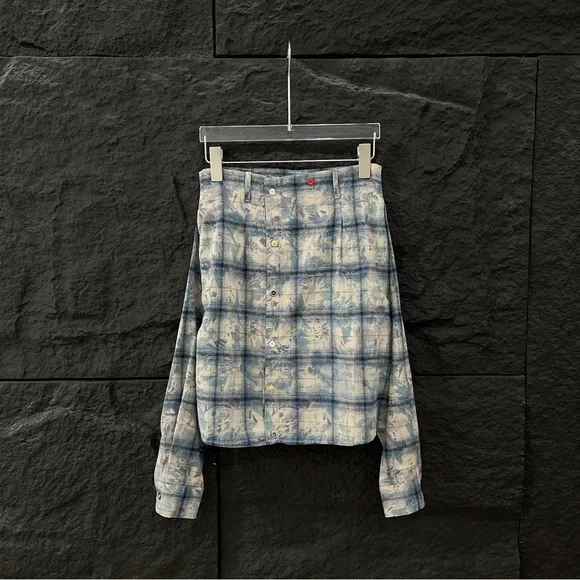 Acne Studios Blue and White Gradient Check Bandeau Blouse - Picture 1 of 12